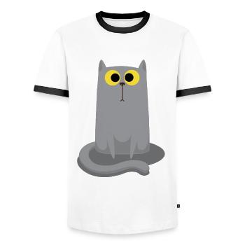 Chat gris assis - T-shirt contrasté Homme - blanc/noir - Devant - AI Model Female 172 light (172cm) & AI Model Male 178 dark (178cm)