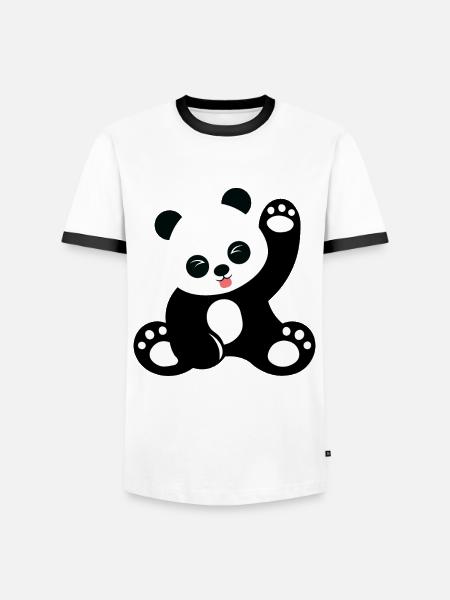 Cute sitting panda cartoon - Men's Ringer Shirt - white/black