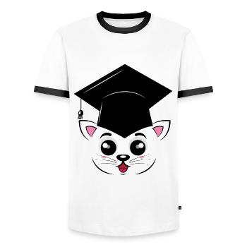 Caricature de chat diplômé - T-shirt contrasté Homme - blanc/noir - Devant - AI Model Female 172 light (172cm) & AI Model Male 178 dark (178cm)