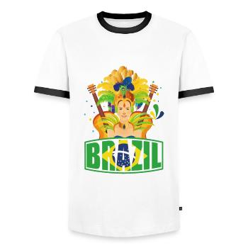 Brazil Brasil Brazilian flag music - Men's Ringer Shirt - white/black - Front - AI Model Female 172 light (172cm) & AI Model Male 178 dark (178cm)