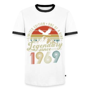 Legendary Since 1969 Vintage Birthday Gift - Men's Ringer Shirt - white/black - Front - AI Model Female 172 light (172cm) & AI Model Male 178 dark (178cm)