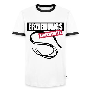 63 Erziehungs-Berechtigter Peitsche - Männer Kontrast-T-Shirt - Weiß/Schwarz - Vorne - AI Model Female 172 light (172cm) & AI Model Male 178 dark (178cm)