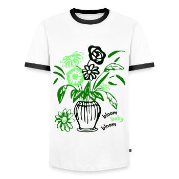 Bloom Baby Bloom – Green Floral Design - Men's Ringer Shirt - white/black - Front - AI Model Female 172 light (172cm) & AI Model Male 178 dark (178cm)