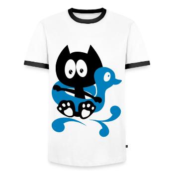 It's bath time! humor cat bathing - Men's Ringer Shirt - white/black - Front - AI Model Female 172 light (172cm) & AI Model Male 178 dark (178cm)