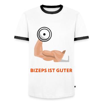 Bildung ist gut, Bizeps ist guter! Fitness Spruch - Männer Kontrast-T-Shirt - Weiß/Schwarz - Vorne - AI Model Female 172 light (172cm) & AI Model Male 178 dark (178cm)