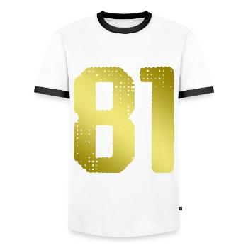 81 Zahl Trikot - Männer Kontrast-T-Shirt - Weiß/Schwarz - Vorne - AI Model Female 172 light (172cm) & AI Model Male 178 dark (178cm)