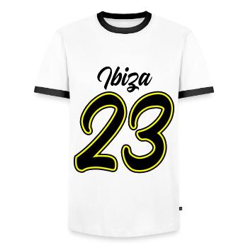 Ibiza 23 - Men's Ringer Shirt - white/black - Front - AI Model Female 172 light (172cm) & AI Model Male 178 dark (178cm)