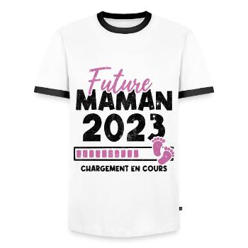 Future maman 2023 chargement en cours - T-shirt contrasté Homme - blanc/noir - Devant - AI Model Female 172 light (172cm) & AI Model Male 178 dark (178cm)