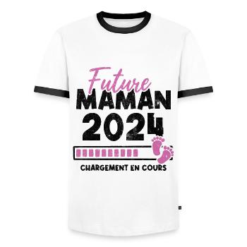 Future maman 2024 chargement en cours - T-shirt contrasté Homme - blanc/noir - Devant - AI Model Female 172 light (172cm) & AI Model Male 178 dark (178cm)