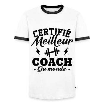 Certifié meilleur coach du monde - T-shirt contrasté Homme - blanc/noir - Devant - AI Model Female 172 light (172cm) & AI Model Male 178 dark (178cm)