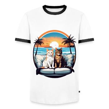 Chats au bord de la mer - T-shirt contrasté Homme - blanc/noir - Devant - AI Model Female 172 light (172cm) & AI Model Male 178 dark (178cm)