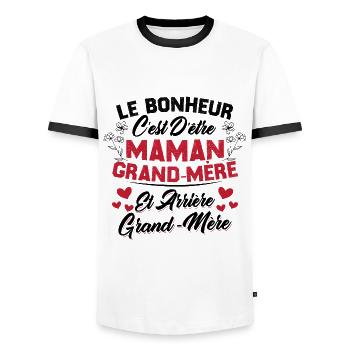 Le bonheur c'est d'être maman et grand mère - T-shirt contrasté Homme - blanc/noir - Devant - AI Model Female 172 light (172cm) & AI Model Male 178 dark (178cm)