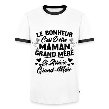 Le bonheur c'est d'être maman et grand mère - T-shirt contrasté Homme - blanc/noir - Devant - AI Model Female 172 light (172cm) & AI Model Male 178 dark (178cm)
