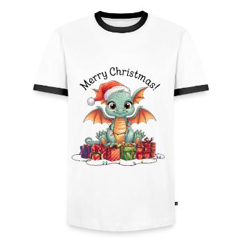 Dragon Christmas Dragon Animal Cute Funny - Men's Ringer Shirt - white/black - Front - AI Model Female 172 light (172cm) & AI Model Male 178 dark (178cm)