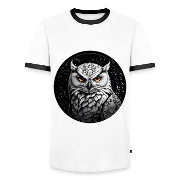 Snowy Owl Portrait Snowy Owl Owl Grafi - Men's Ringer Shirt - white/black - Front - AI Model Female 172 light (172cm) & AI Model Male 178 dark (178cm)