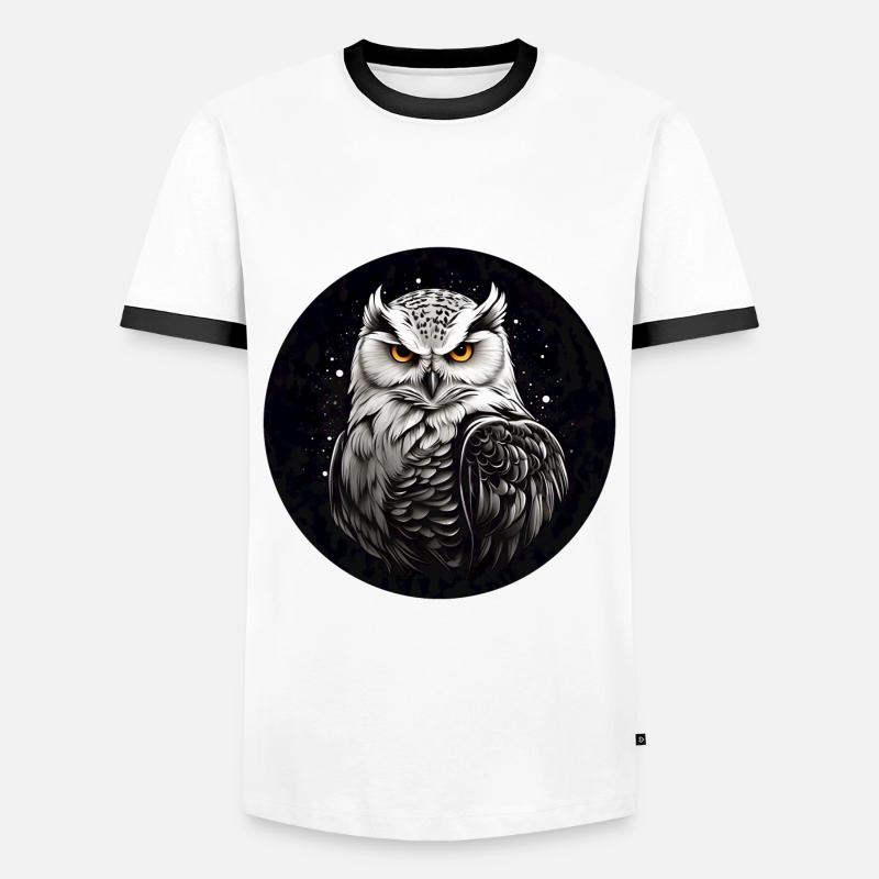 Schneeeulenportrait Schneeeule Eulengrafik - Männer Kontrast-T-Shirt - Weiß/Schwarz