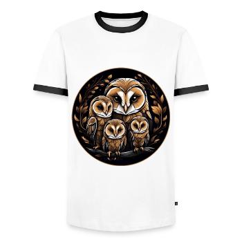 Barn Owl Barn Owl Family Owl Graphic - Men's Ringer Shirt - white/black - Front - AI Model Female 172 light (172cm) & AI Model Male 178 dark (178cm)