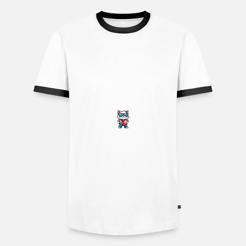 Katze Comic Cool Sommer - Männer Kontrast-T-Shirt - Weiß/Schwarz
