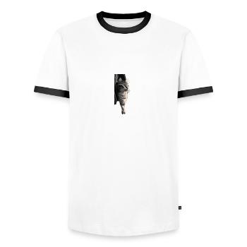 T shirt cat - T-shirt contrasté Homme - blanc/noir - Devant - AI Model Female 172 light (172cm) & AI Model Male 178 dark (178cm)