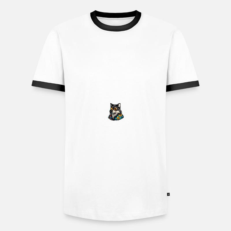 Wolf Comic Cool Sommer - Männer Kontrast-T-Shirt - Weiß/Schwarz