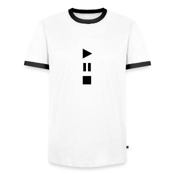 Play Bande, cassette, music, tapes, radio - T-shirt contrasté Homme - blanc/noir - Devant - AI Model Female 172 light (172cm) & AI Model Male 178 dark (178cm)