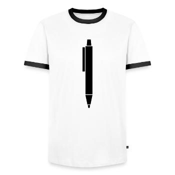 Stylo à bille Kulli illustration - T-shirt contrasté Homme - blanc/noir - Devant - AI Model Female 172 light (172cm) & AI Model Male 178 dark (178cm)
