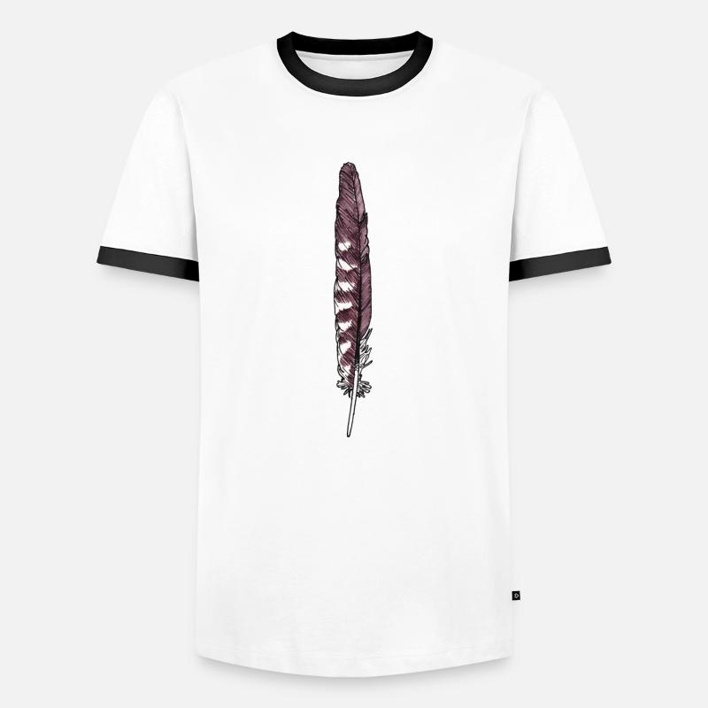 Feather brown-white hand-drawn (kestrel) - Men's Ringer Shirt - white/black