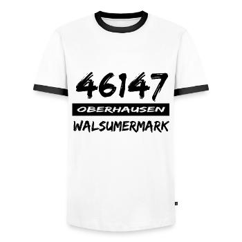 46147 Oberhausen Walsumermark - Männer Kontrast-T-Shirt - Weiß/Schwarz - Vorne - AI Model Female 172 light (172cm) & AI Model Male 178 dark (178cm)