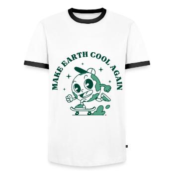 Make Earth Cool Again - Men's Ringer Shirt - white/black - Front - AI Model Female 172 light (172cm) & AI Model Male 178 dark (178cm)
