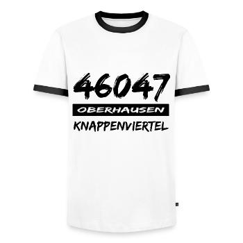 46047 Oberhausen Knappenviertel - Männer Kontrast-T-Shirt - Weiß/Schwarz - Vorne - AI Model Female 172 light (172cm) & AI Model Male 178 dark (178cm)