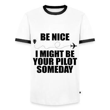 Be nice i might be your pilot someday - Men's Ringer Shirt - white/black - Front - AI Model Female 172 light (172cm) & AI Model Male 178 dark (178cm)