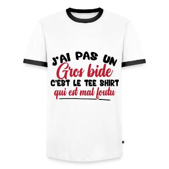 J'ai pas un gros bide - T-shirt contrasté Homme - blanc/noir - Devant - AI Model Female 172 light (172cm) & AI Model Male 178 dark (178cm)