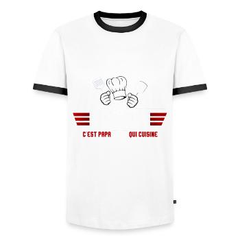 It's Dad who Cooks - Men's Ringer Shirt - white/black - Front - AI Model Female 172 light (172cm) & AI Model Male 178 dark (178cm)