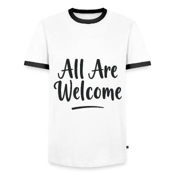 Tous sont les bienvenus - T-shirt contrasté Homme - blanc/noir - Devant - AI Model Female 172 light (172cm) & AI Model Male 178 dark (178cm)