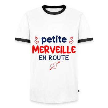 Petite merveille en route idée cadeau future maman - T-shirt contrasté Homme - blanc/noir - Devant - AI Model Female 172 light (172cm) & AI Model Male 178 dark (178cm)