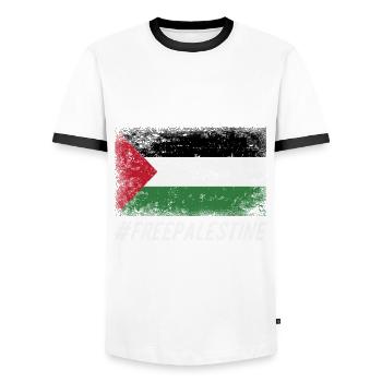 FREIER PALÄSTINA - Männer Kontrast-T-Shirt - Weiß/Schwarz - Vorne - AI Model Female 172 light (172cm) & AI Model Male 178 dark (178cm)