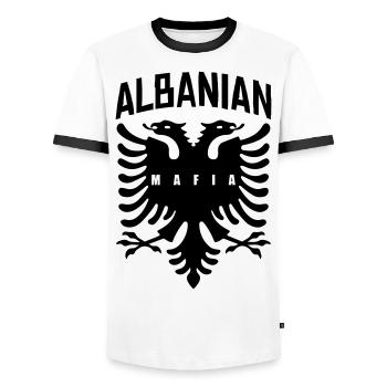 albanian mafia fun - Männer Kontrast-T-Shirt - Weiß/Schwarz - Vorne - AI Model Female 172 light (172cm) & AI Model Male 178 dark (178cm)