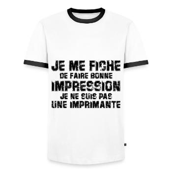 je me fiche de faire bonne impression - T-shirt contrasté Homme - blanc/noir - Devant - AI Model Female 172 light (172cm) & AI Model Male 178 dark (178cm)