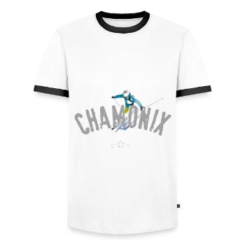 Chamonix French Alps - T-shirt contrasté Homme - blanc/noir - Devant - AI Model Female 172 light (172cm) & AI Model Male 178 dark (178cm)