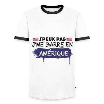 j'peux pas je me barre en Amérique | USA - T-shirt contrasté Homme - blanc/noir - Devant - AI Model Female 172 light (172cm) & AI Model Male 178 dark (178cm)
