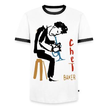 Chet Baker trompette - T-shirt contrasté Homme - blanc/noir - Devant - AI Model Female 172 light (172cm) & AI Model Male 178 dark (178cm)