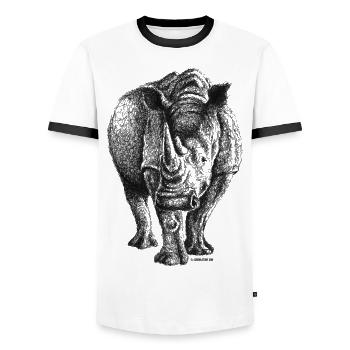 Scribbled Rhino - T-shirt contrasté Homme - blanc/noir - Devant - AI Model Female 172 light (172cm) & AI Model Male 178 dark (178cm)