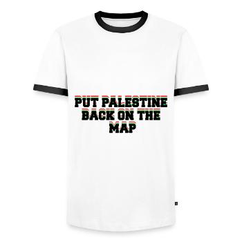 Put Palestine Back on the Map - T-shirt contrasté Homme - blanc/noir - Devant - AI Model Female 172 light (172cm) & AI Model Male 178 dark (178cm)