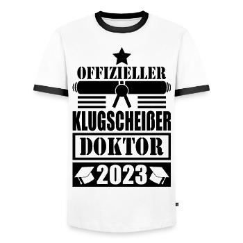 Doktor Abschluss 2023 Offizieller Klugscheißer - Männer Kontrast-T-Shirt - Weiß/Schwarz - Vorne - AI Model Female 172 light (172cm) & AI Model Male 178 dark (178cm)