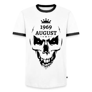 August 1969 Totenkopf - Männer Kontrast-T-Shirt - Weiß/Schwarz - Vorne - AI Model Female 172 light (172cm) & AI Model Male 178 dark (178cm)