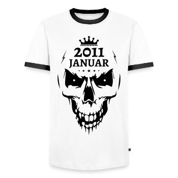 Januar 2011 Totenkopf - Männer Kontrast-T-Shirt - Weiß/Schwarz - Vorne - AI Model Female 172 light (172cm) & AI Model Male 178 dark (178cm)
