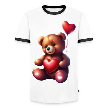 Adorable ours en peluche tenant un cœur rouge - T-shirt contrasté Homme - blanc/noir - Devant - AI Model Female 172 light (172cm) & AI Model Male 178 dark (178cm)