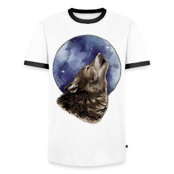 Wolf And Moon - Men's Ringer Shirt - white/black - Front - AI Model Female 172 light (172cm) & AI Model Male 178 dark (178cm)