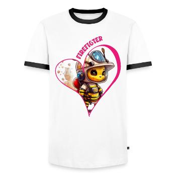 Pompier, amour des abeilles - T-shirt contrasté Homme - blanc/noir - Devant - AI Model Female 172 light (172cm) & AI Model Male 178 dark (178cm)