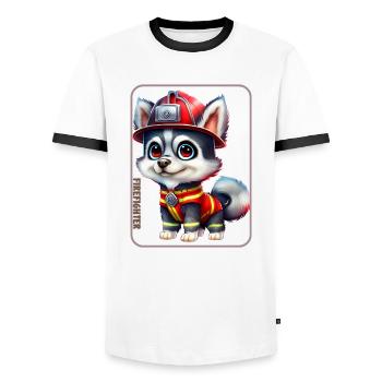 Pompier, amoureux des huskies - T-shirt contrasté Homme - blanc/noir - Devant - AI Model Female 172 light (172cm) & AI Model Male 178 dark (178cm)